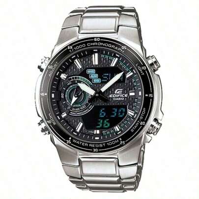Casio 卡西欧男式 EFA-131D-1A2 银色不锈钢石英手表，黑色表盘