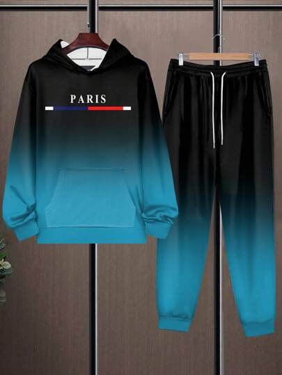 2pcs Plus Size Men's Casual Loose Pullover Hoodie Sweatshirt Set