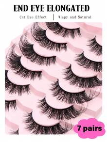 7 Paar natürliche Katzenauge Wimpern, europäischer und amerikanischer gemischter Stil, weiche schwarze Wimpernwurzeln, verlängerte Spitzen, natürlich dick und gekräuselt, leicht und bequem, geeignet für tägliches Make-up und wichtige Anlässe, geeignet für tägliches Make-up und Partyausgänge.