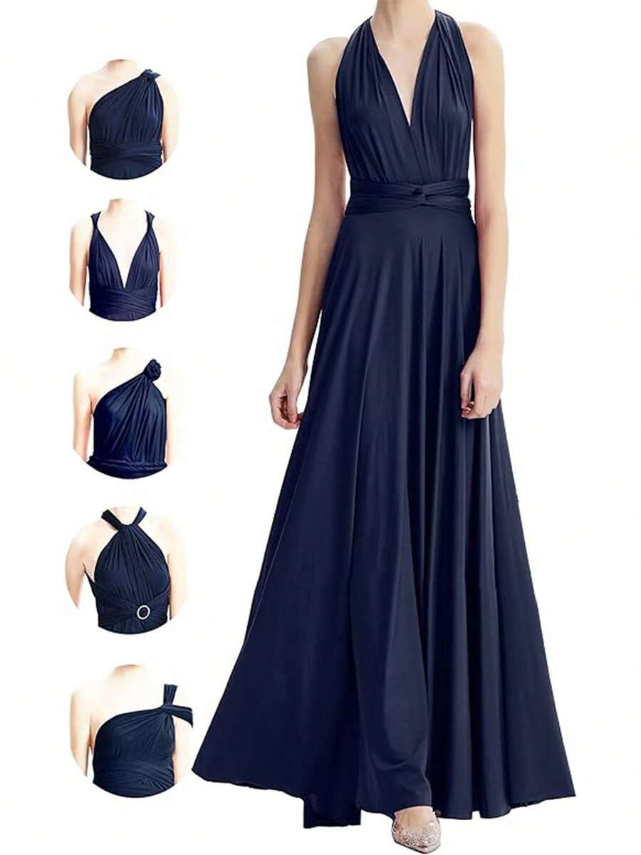 Sexy Backless Long Dress - 藏蓝色 - 查看 1