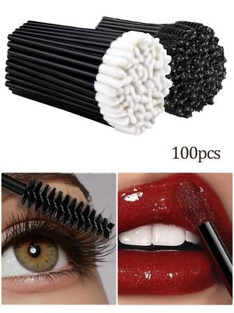 100 piezas Cepillo desechable para máscara y labios, Varitas de prueba de lápiz labial, Aplicador de extensión de cejas y pestañas (Negro), Juego de brochas, Juego de brochas de maquillaje, Juego de brochas de maquillaje completo, Juego de brochas de maquillaje, Juego de maquillaje completo, Juego de brochas, Juego de brochas de maquillaje, Juego de regalo de maquillaje