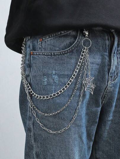 1pc Men's Punk Spider Web Chain, Gothic Style Multi-Layer Metal Chain Body Chain, Suitable For Halloween Party Outfit Autumn-Winter Accessories Halloween Costume,Suitable For Teens, Youth,Men,Casual, Outdoor, Athletic, Vacation, Graduation Gifts, Birthday, Daily Wear