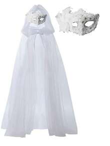 2 piezas/1 pieza Capa larga de malla gótica oscura con capucha de estilo europeo y americano de doble capa para celebración de Halloween, disfraz unisex de bruja; Combo de accesorios para fiesta de vacaciones. Capa larga de malla gótica oscura con capucha de doble capa, unisex. Nuevo conjunto de chal de unicolor retro con cordón y máscara de media cara, capa de novia vampiro