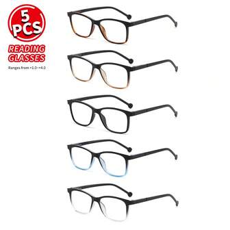 5 Pairs Of Reading Glasses, Men's Fashionable Square Reading Glasses, With A Degree Coverage Of+1.0 To+4.0, Whether Reading Newspapers, Mobile Phones, Or Reading Books And Documents, They Are Clear And Comfortable To Wear. Sending To Elders Is Thoughtful And Practical, And Also Very Suitable For Personal Use