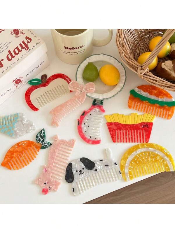 1pc Comb New Niche Design Fruit Hairdressing Comb Interesting Ice Cream Hamburger Acetic Acid Comb Cute Color Matching Women's Head Comb Autumn And Winter Hair Accessories Women's Hair Accessories Suitable For Daily Use, Home, School, Seaside, Vacation, Work, Commuting, Party, Holiday, Birthday Gift, Back-To-School Season, Versatile To Go Out Girl, Home Beauty Women Accessory Gifts, Hair Styling Kit, For Barber Salon Beauty Travel Essentials ,Hair Styling Tools