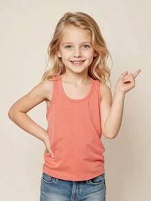 10pcs/Pack Young Girl' Solid Color Camisole Tank Top, Candy Color Minimalist Versatile Undershirt, Suitable For Girls In Spring/Summer - Multicolor - View 8