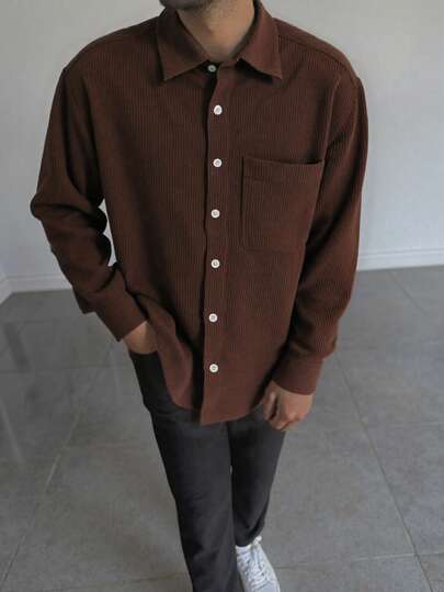 Herren Vintage Münzen Muster einfarbiges Langarm Hemd, lässiger vielseitiger Stil geeignet für alle Jahreszeiten, Herbst