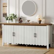 ONBRILL 63 Inch Sideboard Buffet Cabinet, Farmhouse Buffet Cabinet With 4 Wave Panel Doors & Adjustable Shelves, Storage Cabinet, Large Credenza Sideboard For Living Room, Kitchen, White - 白色 - 查看 1