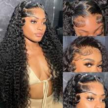 BASHUN 无胶 4x4 5x5 高清蕾丝闭合假发戴上即走 180% 密度自然发际线预剪 13x4 蕾丝前假发深波浪人发混合假发预拔婴儿头发女士假发自然黑色高清透明蕾丝适合巴西处女发带婴儿头发多种尺寸非常适合女性自然外观（8-14 鲍勃假发） - 自然色&黑色系 - 查看 5