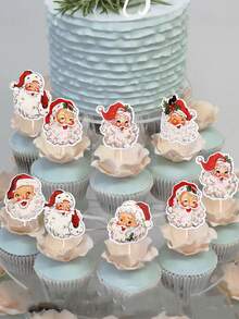 12 Stücke Weihnachtsmann Cupcake Topper, fröhliche Weihnachten Cupcake Picks für Weihnachtsthemen Party, Silvester Feiertags Party Kuchen Dekoration Zubehör
