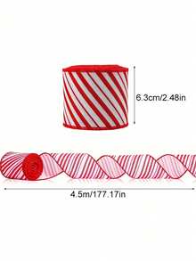 1Roll Ribbon Christmas Tree Wire Ribbon Satin Striped Edge Wrapping, Suitable For Crafts DIY Party Garden Home Wreath Bow Decorations Red And White