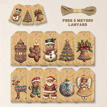 10 piezas de etiquetas de regalo vintage - Diseños únicos con Papá Noel, pan de jengibre, renos, muñeco de nieve, cuerda de bramante para tarjetas DIY, decoración de árboles, decoraciones para el hogar y fiestas navideñas