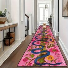 1pc Soft Pink Snake Skin Floral Anti-Slip Floor Mat - Machine Washable, Fashionable Decorative Rug For Living Room, Balcony Or Cafe Hallway, Living Room Carpet