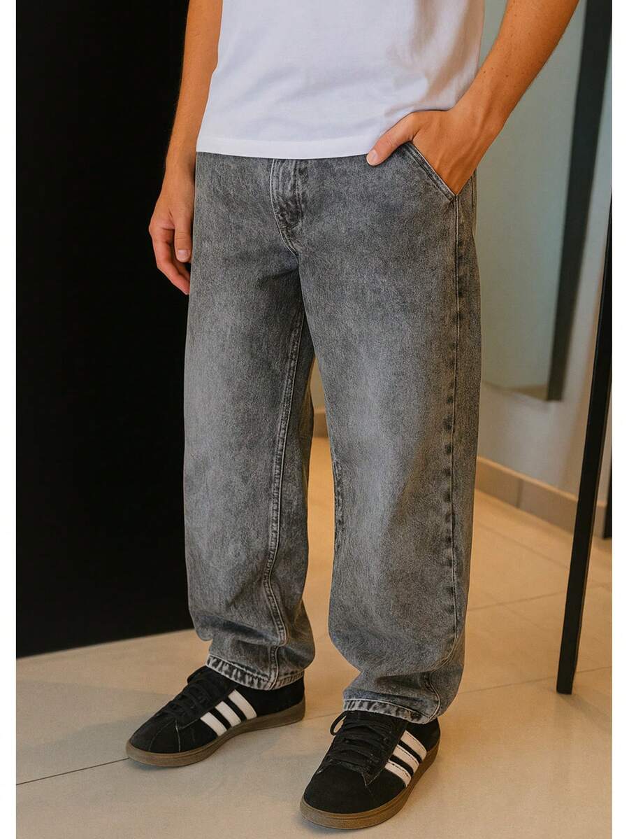 Dazzling Men's Original Plus Size Wide Leg Jeans - Marbled - View 1