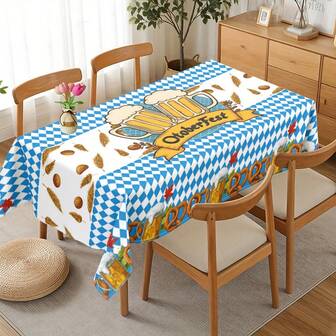 1/36 st. rektangulära och runda dukar med Oktoberfest-tema, blå- och vitrandiga, rutig, citron, ölfestivalslogan, fatmönster, lämpliga för högtidsfester, familjesammankomster, festlig atmosfärdekoration, kök, matsal, vardagsrum, hotellbankett