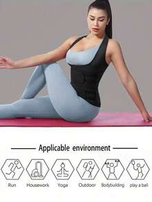 1pc Solid Color Polyester Fiber Running Waist Shaper, Waist Trimmer, Waist Shaper For Women Belly Fat, Waist Trimmer For Women, Corset Waist Trainer, Waist Trainer For Women Long Torso, For Women Waist Trainer, Waist Trainer For Women Under Clothes, Stomach Compression For Women, All Season - Black - View 3