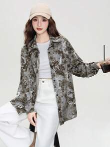 2025 Autumn American Vintage Street Slouchy Tie-Dye Loose Casual Shirt For Women