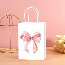 12Pcs Pink Bow Gift Bags - Paper Party Favor Bags, Multi-Event Pouches For Shower/Wedding Decoration/Halloween/Christmas/Party Supplies, Halloween Gift Bags, Thanksgiving Gift Bags, Fall Decoration