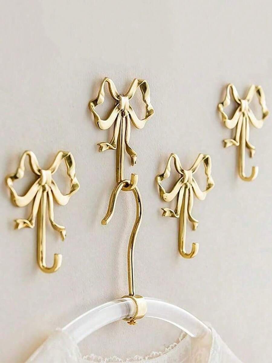 1 buc cârlig de perete cu fundă aurie, cârlige cu nod de fundă aurie, cârlige de perete cu fundă din alamă, cuier pentru ușă, cârlige pentru prosoape, cârlige pentru haine din alamă, cârlige decorative pentru nuntă, baie, sufragerie, decor bucătărie, cuier de perete metalic din alamă pentru sufragerie, baie
