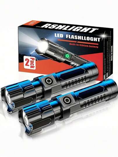 1/2 pezzi Super luminoso torcia ricaricabile a LED, torcia portatile compatta con zoom per uso all'aperto, campeggio, pesca, caccia, escursionismo, avventura e emergenza, batteria integrata