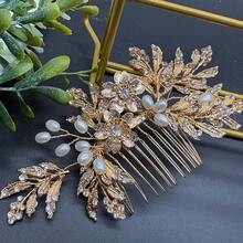 1 Stück handgefertigter Braut Silber & Gold Strass Haarschmuck, Haarklammer aus Legierung mit Blatt, schwerer Metall Blatt Haarclip, geeignet für Hochzeit, Verlobung, Abschlussball