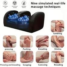 玉黑色足部腿部按摩器，具有热压+电动揉捏双功能系统，四键智能设计，适合家庭/办公室/旅行使用需求，适合中老年人、久坐、运动人群等，是健康礼品的优质选择