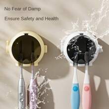 No-Drill Toothbrush Organizer With Dust Cover - Space-Saving Wall Mount Holder For Electric/Manual Brushes