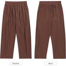 ESTAMICO Men's Cotton Linen Casual Yoga Pants Loose Fit Elastic Drawstring Waist Summer Beach Pant - 棕色 - 查看 2