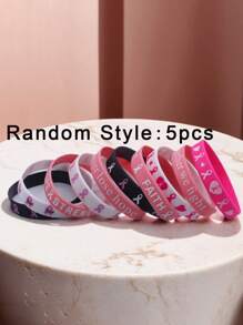 10pcs Breast Cancer Awareness Silicone Bracelets With Colorful Filled Pink Matching Bracelets, Suitable For Holiday Wear And Gifts
