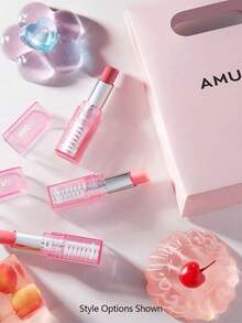 AMUSE 蜜桃露唇膏，04号樱桃味，滋润轻盈，妆效自然，光泽感强，温和亲肤，适合日常使用。BOKSOONGA BALM，柚子露、樱桃、露珠玫瑰，韩国化妆品，韩国彩妆，礼盒装，3.2克/0.11盎司 - 04 CHERRY - 查看 8