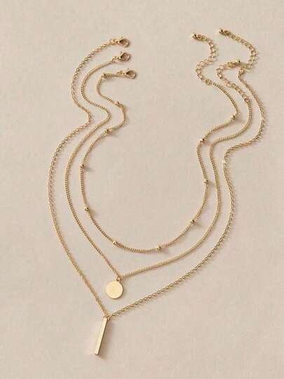 3pcs/Set New Fashionable Gold Multi-Layer Chain Circle Pendant Necklace, Jewelry Accessories For Women Party And Daily Wear