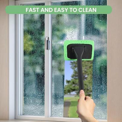 6PCS Windshield Cleaning Tool Car Window Cleaner With 5 Reusable And Washable Microfiber Pads And Extendable Handle Auto Inside Glass Wiper Kit Green (Green)