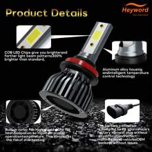 Heyword 2pcs LED Headlights, Compatible With H1, H4, H7, H11, 9005/HB3, 9006/HB4 Models, 30,000 Lumens Brightness, 300W Power, Can Be Used As Fog Lights. High And Low Beam Are Both White Bulbs, 6000K CSP Chip. Plug And Play, Easy Installation. - White - View 5