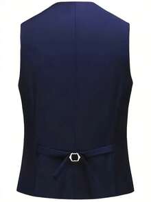 3-Piece Solid Color Men's Suit Set, Regular Fit, With Pockets And Buttons, Suitable For Going Out On Dates, Anniversary Photoshoots, Formal Occasions, Dinners, And Daily Wear, (Applicable For) Valentine's Day - Màu xanh hải quân - Xem 5