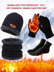 Set da 4 pezzi per l'inverno - Gilet trapuntato e berretto, guanti spessi, calze antiscivolo e scaldacollo - Protezione leggera per il freddo per avventure all'aperto, sport, Ognissanti, Medio Autunno e gaming, design elastico unisex, berretto invernale da uomo, attrezzatura resistente al freddo, materiale confortevole e elastico, tessuto durevole, adatto per appassionati di sport e partecipanti a festival