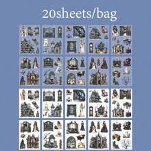 20pcs/Book, Vintage Dark-Themed Sticker Book, Halloween Theme, Suitable For Decorating Phone Cases, Clipboards, Postcards, Journals, Halloween-Themed Sticker Book, Creative DIY Materials