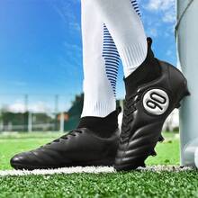 男女通用防滑足球鞋，高帮钉鞋，耐磨人造草足球鞋 - 黑色 - 查看 5