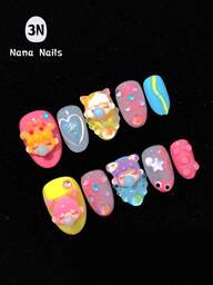 1Pc/10Pcs Set Handmade Colorful Bubble Gum Girl Style Reusable Nail Art, Comes With Tool Kit Press On Nails Nail Supplies Nails