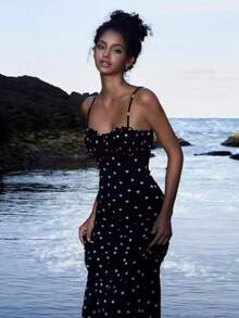 New Summer Women's Fashion, French Chic, Body-Hugging, Backless, Polka Dot Spaghetti Strap Dress - 黑色 - 查看 2