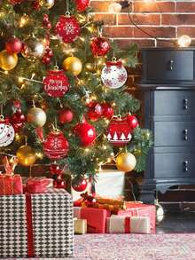 12pcs Red Christmas Ornaments Flat Christmas Ball Decorations Christmas Tree Tree Hanging Decorations Room Exquisite Decorations Patio Porch Atmosphere Decorations