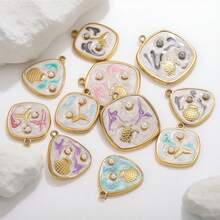 5 Pieces Stainless Steel Gold-Plated Ocean Element Pendant DIY Jewelry Making Accessories Suitable For Women's Gatherings, Beach Vacations, And Daily Wear