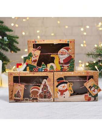 Jul, 3/6/9/12 st Kraftpapper Fönster Pepparkaksgodislåda, Jultema Matförpackningslåda Partihandel