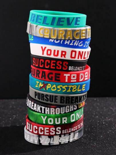 12 قطعة سوار سيليكون فريد مطبوع عليه نص شخصي للرياضة والأنشطة الخارجية، مناسب للرجال للاستخدام اليومي والأنشطة الرياضية