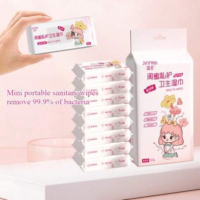 Daily Cleaning Wet Wipes, Disposable Portable Small Pack Wet Tissues, Mini Intimate Hygiene Wet Wipes. Extractable Cleaning Wet Wipes, Menstrual Period Hygiene Wet Wipes.