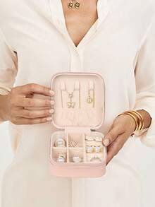 1/2pcs Travel Jewelry Box, Small Jewelry Box, Portable PU Leather Mini Jewelry Travel Case For Earrings, Necklaces, Rings, Bracelets, Watches, Lipstick, Gift For Girls, Women, Mothers, Weddings, Birthdays