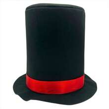 Cappello a cilindro di Lincoln con decorazione in nastro rosso e nero - Cappello da festa in feltro adatto per Ognissanti, Natale, matrimoni, celebrazioni di pensionamento e altre occasioni - Lavare a mano, accessorio da matrimonio, copricapo per le vacanze, design classico, lavorazione raffinata, forniture per eventi di Ognissanti e Natale