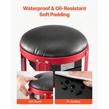 Rolling Mechanic Stool With Wheels, 300 Lbs Capacity Garage Seat/Work Stool, Padded Roller Creeper Seat With Fixed Height, Tool Tray And 2 Drawers, For Garage, Shop & Auto Repair, Red+Black - Soft cushion with 2 drawers + 1 tray - 查看 5