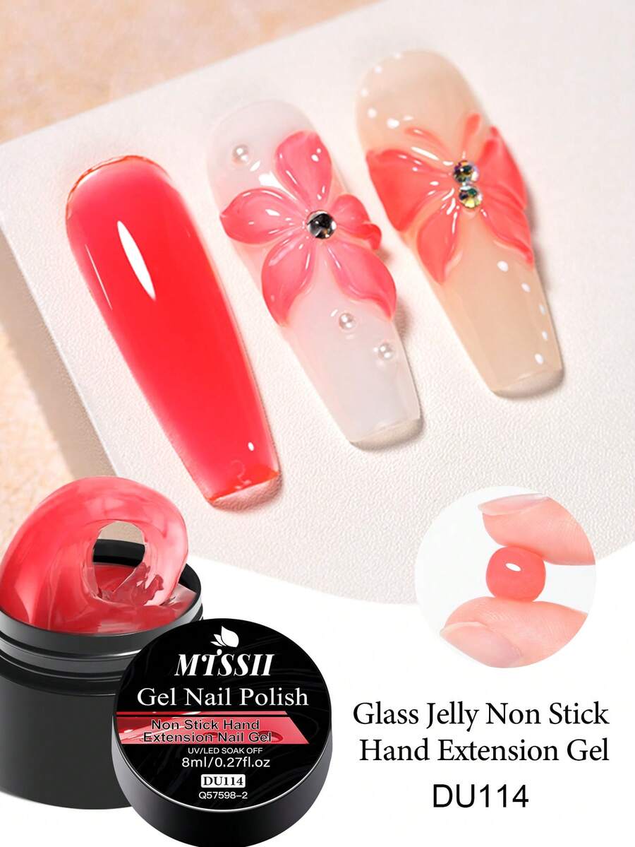 Mtssii 8ml Glass Jelly Non Stick Hand Extension Gel Nail Polish For 3D Carved Flower Nail Art Acrylic Gel Varnish Solid Builder Gel,Nail Art Building UV Gel Milky Jelly Hard Gel For Nail Painting Carving Tools - 紅色 - 查看 1