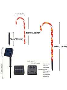 10-In-1 Solar Powered Christmas Candy Cane Lights - 5/8/10 Pcs Set, 8 Flashing Modes, Holiday Red & White Striped Design, Auto Charging Under Sunlight, Auto Lighting At Night, Warm White LED Outdoor Decor, Outdoor Holiday Decoration, Christmas Ground Stake Lights, Star-Shaped Design, Ideal For Holiday Gifts, Holiday Decor, Outdoor Lighting