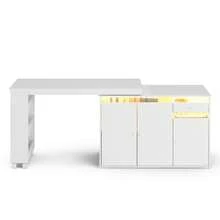 53" Rotating L-Shaped Computer Desk With Storage Cabinet, Drawer & Shelves, Modern Study Writing Table, Home Office Bedroom Workstation For Small Space - 白色 - 查看 3